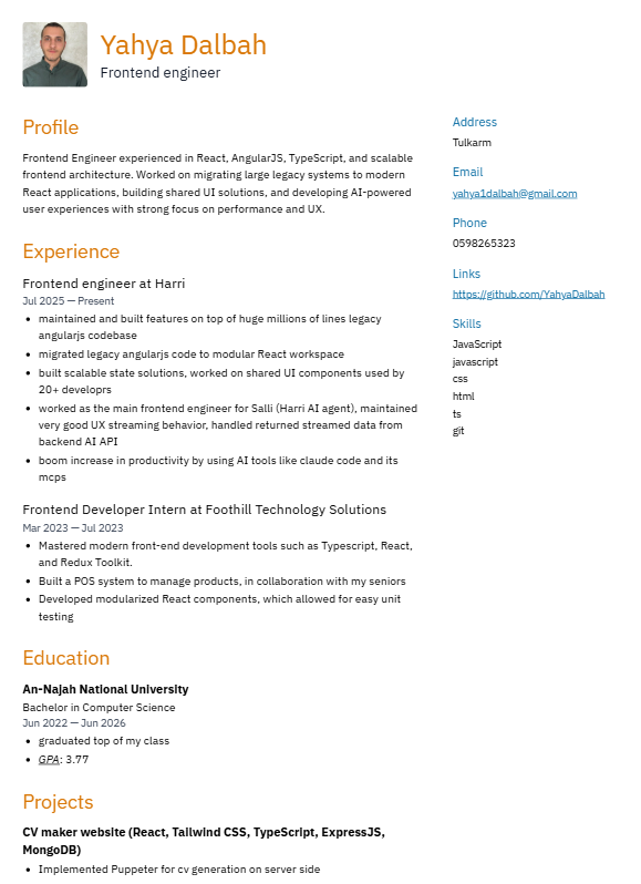 Two column ATS CV template